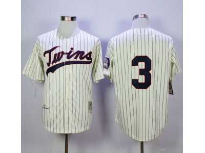 Mitchell and Ness Minnesota Twins #3 Harmon Killebrew Cream Black Strip Stitched MLB Jersey