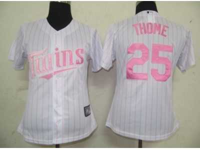 MLB Women Jerseys Minnesota Twins #25 Thome White[Pink strip]