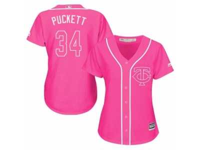 Women's Majestic Minnesota Twins #34 Kirby Puckett Replica Pink Fashion Cool Base MLB Jersey