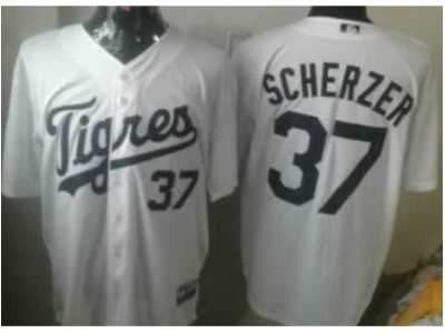 MLB Detroit Tigers #37 Max Scherzer White Jerseys