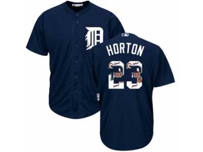 Men's Majestic Detroit Tigers #23 Willie Horton Authentic Navy Blue Team Logo Fashion Cool Base MLB Jersey
