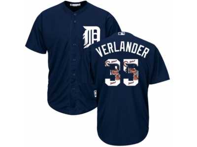 Men's Majestic Detroit Tigers #35 Justin Verlander Authentic Navy Blue Team Logo Fashion Cool Base MLB Jersey