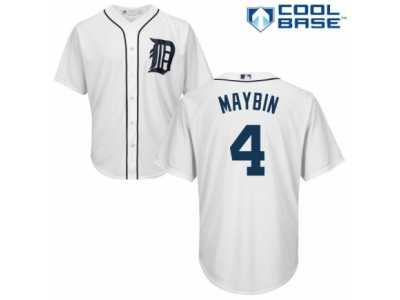 Men's Majestic Detroit Tigers #4 Cameron Maybin Replica White Home Cool Base MLB Jersey