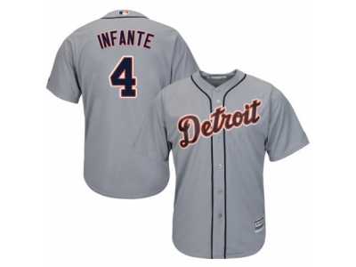 Men's Majestic Detroit Tigers #4 Omar Infante Replica Grey Road Cool Base MLB Jersey