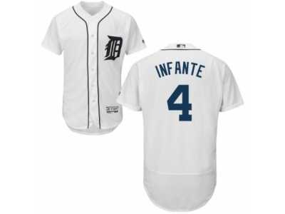 Men's Majestic Detroit Tigers #4 Omar Infante White Flexbase Authentic Collection MLB Jersey