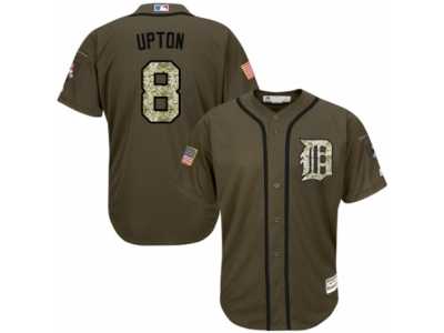 Men\'s Majestic Detroit Tigers #8 Justin Upton Authentic Green Salute to Service MLB Jersey