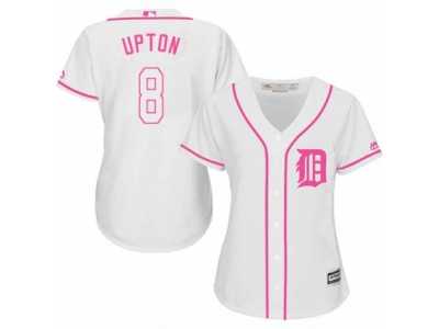 Women's Majestic Detroit Tigers #8 Justin Upton Authentic White Fashion Cool Base MLB Jersey