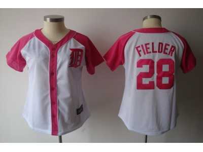 women mlb detroit tigers #28 fielder white pink[2012]