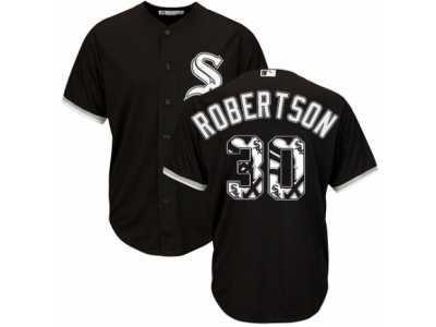 Men's Majestic Chicago White Sox #30 David Robertson Authentic Black Team Logo Fashion Cool Base MLB Jersey