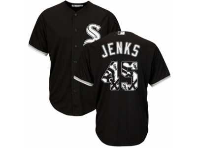 Men's Majestic Chicago White Sox #45 Bobby Jenks Authentic Black Team Logo Fashion Cool Base MLB Jersey