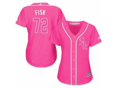 Women's Majestic Chicago White Sox #72 Carlton Fisk Replica Pink Fashion Cool Base MLB Jersey