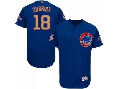 Chicago Cubs #18 Ben Zobrist Blue Flexbase Authentic 2017 Gold Program Stitched MLB Jersey