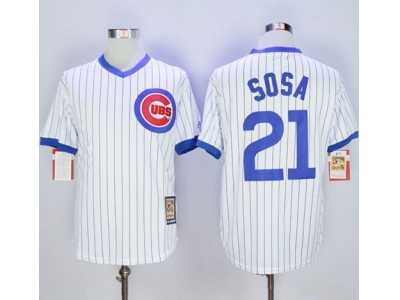 Chicago Cubs #21 Sammy Sosa White Strip Home Cooperstown Stitched MLB Jersey
