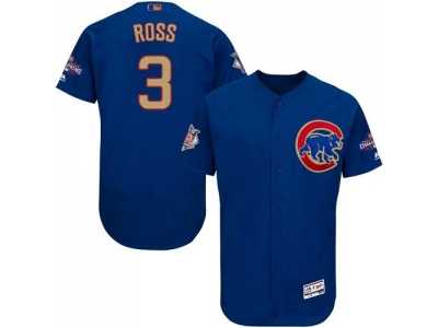 Chicago Cubs #3 David Ross Blue Flexbase Authentic 2017 Gold Program Stitched MLB Jersey
