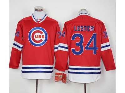 Chicago Cubs #34 Jon Lester Red Long Sleeve Stitched Baseball Jersey