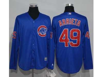 Chicago Cubs #49 Jake Arrieta Blue New Cool Base Long Sleeve Stitched MLB Jersey