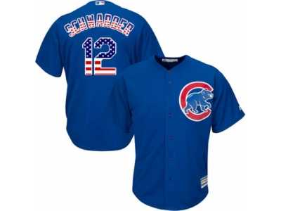 Men's Majestic Chicago Cubs #12 Kyle Schwarber Authentic Royal Blue USA Flag Fashion MLB Jersey