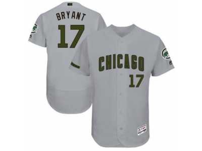 Men's Majestic Chicago Cubs #17 Kris Bryant Grey Memorial Day Authentic Collection Flex Base MLB Jersey