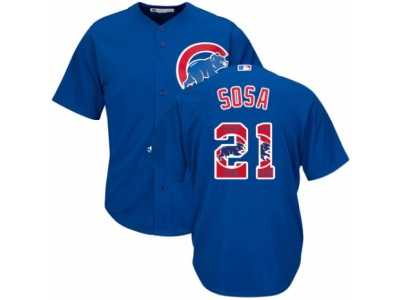 Men's Majestic Chicago Cubs #21 Sammy Sosa Authentic Royal Blue Team Logo Fashion Cool Base MLB Jersey