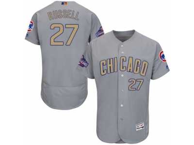 Men's Majestic Chicago Cubs #27 Addison Russell Authentic Gray 2017 Gold Champion Flex Base MLB Jersey
