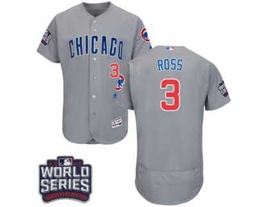 Men's Majestic Chicago Cubs #3 David Ross Grey Road 2016 World Series Bound Flexbase Authentic Collection MLB Jersey