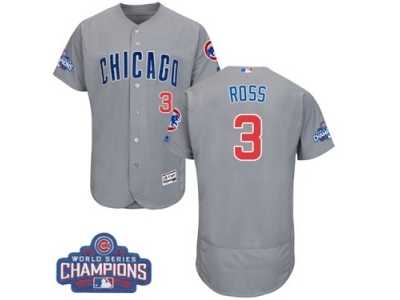 Men's Majestic Chicago Cubs #3 David Ross Grey Road 2016 World Series Champions Flexbase Authentic Collection MLB Jersey