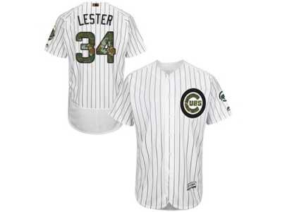 Men's Majestic Chicago Cubs #34 Jon Lester Authentic White 2016 Memorial Day Fashion Flex Base MLB Jersey