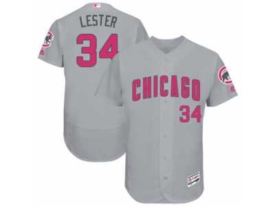 Men's Majestic Chicago Cubs #34 Jon Lester Grey Mother's Day Flexbase Authentic Collection MLB Jersey