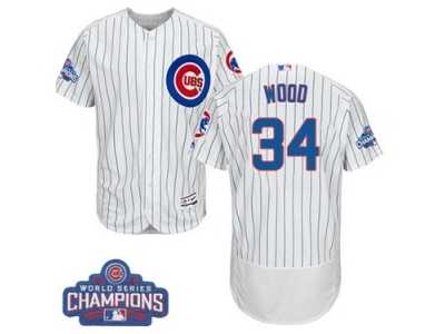 Men's Majestic Chicago Cubs #34 Kerry Wood White 2016 World Series Champions Flexbase Authentic Collection MLB Jersey
