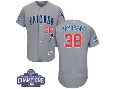 Men's Majestic Chicago Cubs #38 Carlos Zambrano Grey 2016 World Series Champions Flexbase Authentic Collection MLB Jersey