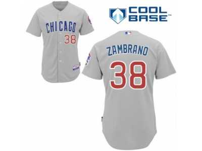 Men's Majestic Chicago Cubs #38 Carlos Zambrano Replica Grey Road Cool Base MLB Jersey