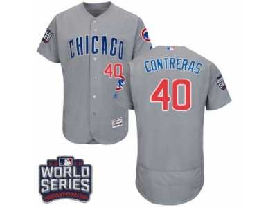 Men's Majestic Chicago Cubs #40 Willson Contreras Grey Road 2016 World Series Bound Flexbase Authentic Collection MLB Jersey