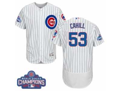 Men's Majestic Chicago Cubs #53 Trevor Cahill White 2016 World Series Champions Flexbase Authentic Collection MLB Jersey