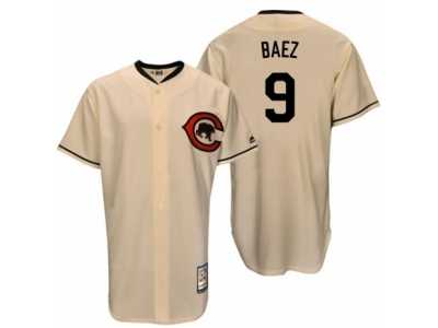 Men's Majestic Chicago Cubs #9 Javier Baez Replica Cream Cooperstown Throwback MLB Jersey