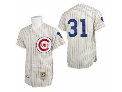 Men's Mitchell and Ness Chicago Cubs #31 Greg Maddux Authentic Cream 1969 Throwback MLB Jersey