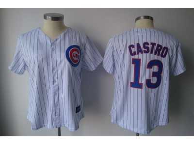 MLB Women Jerseys Chicago Cubs #13 castro White[blue strip]