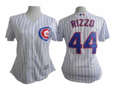 Women Cubs #44 Anthony Rizzo White(Blue Strip) Fashion Stitched Baseball