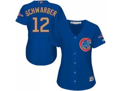Women's Chicago Cubs #12 Kyle Schwarber Blue 2017 Gold Program Cool Base Stitched MLB Jersey