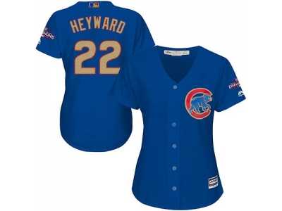 Women's Chicago Cubs #22 Jason Heyward Blue 2017 Gold Program Cool Base Stitched MLB Jersey