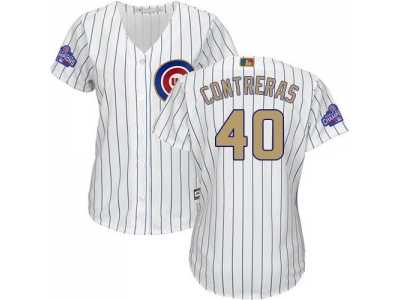 Women's Chicago Cubs #40 Willson Contreras White(Blue Strip) 2017 Gold Program Cool Base Stitched MLB Jersey