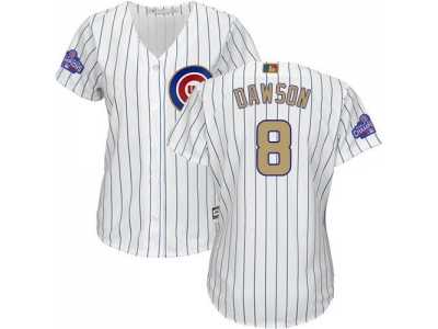 Women's Chicago Cubs #8 Andre Dawson White(Blue Strip) 2017 Gold Program Cool Base Stitched MLB Jersey