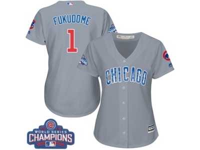 Women's Majestic Chicago Cubs #1 Kosuke Fukudome Authentic Grey Road 2016 World Series Champions Cool Base MLB Jersey