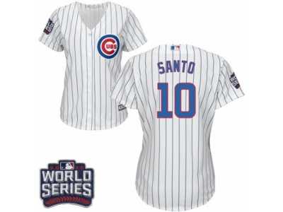 Women's Majestic Chicago Cubs #10 Ron Santo Authentic White Home 2016 World Series Bound Cool Base MLB Jersey