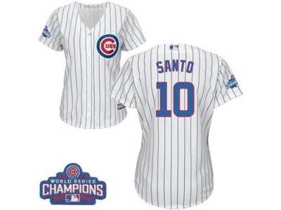 Women's Majestic Chicago Cubs #10 Ron Santo Authentic White Home 2016 World Series Champions Cool Base MLB Jersey