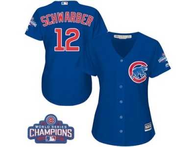 Women's Majestic Chicago Cubs #12 Kyle Schwarber Authentic Royal Blue Alternate 2016 World Series Champions Cool Base MLB Jersey