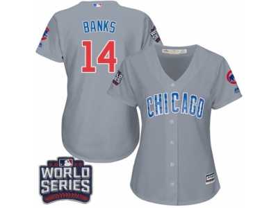 Women's Majestic Chicago Cubs #14 Ernie Banks Authentic Grey Road 2016 World Series Bound Cool Base MLB Jersey