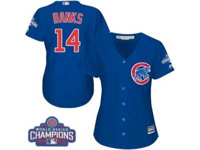 Women's Majestic Chicago Cubs #14 Ernie Banks Authentic Royal Blue Alternate 2016 World Series Champions Cool Base MLB Jersey