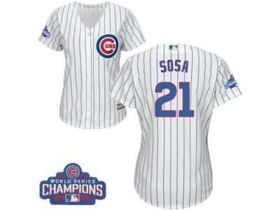 Women's Majestic Chicago Cubs #21 Sammy Sosa Authentic White Home 2016 World Series Champions Cool Base MLB Jersey