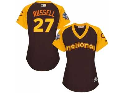 Women's Majestic Chicago Cubs #27 Addison Russell Authentic Brown 2016 All-Star National League BP Cool Base MLB Jersey