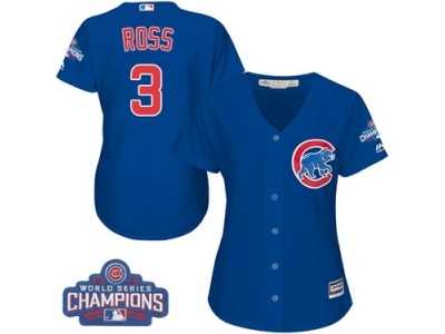 Women's Majestic Chicago Cubs #3 David Ross Authentic Royal Blue Alternate 2016 World Series Champions Cool Base MLB Jersey